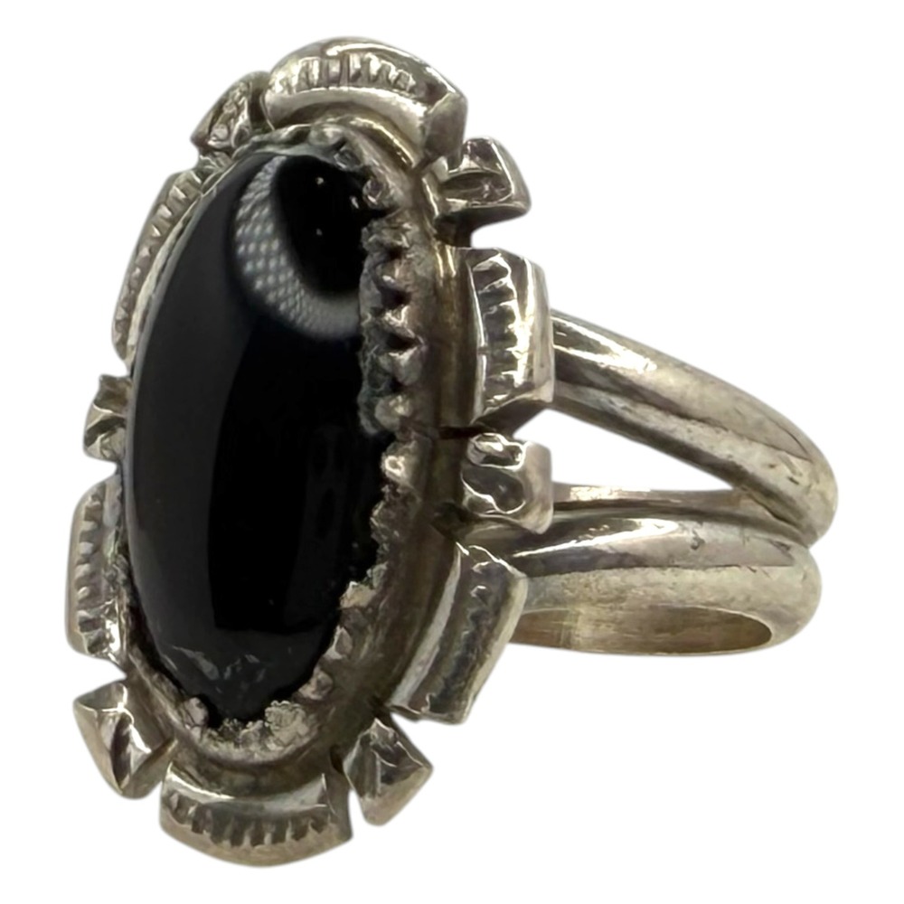 Vintage Ring Sterling Silver Size 6.5 Black Onyx Southwestern Split Shank
